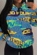 Multi-color Casual Street Stripe Letters Chain print Draw String Pocket Contrast Hooded Tops