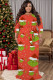 Orange Red Casual Cartoon Print Belted O Neck Long Plus Size Dresses