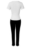 Purple Casual Street Skull Finger Print Contrast O Neck Short Sleeve Two Pieces