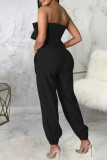 Purple Casual Solid Color Pocket Patchwork Backless Strapless Two Pieces