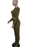 Red Casual Solid Color Draw String Patchwork O Neck Long Sleeve Two Pieces