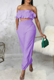 Purple Casual Solid Color Pocket Patchwork Backless Strapless Two Pieces