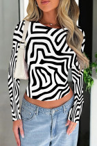 White Black Casual Stripe Patchwork O Neck Tops