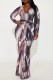 Multicolor Sexy Casual Print Belted Deep V Neck Long Dresses