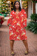 Red Casual Print Pocket V Neck Long Sleeve Dresses