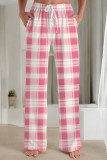 Powder White Casual Print Draw String Pocket Patchwork Loose Mid Waist Straight Full Print Bottoms