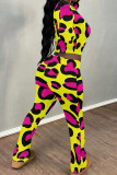 Fuchsia Casual Print Patchwork O Neck Long Sleeve Two Pieces