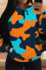 Blue Orange Casual Camouflage Print Draw String Pocket Patchwork Hooded Tops