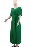 Green Elegant Solid Color Patchwork Strap Design V Neck Long Dresses