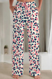 Powder White Casual Print Draw String Pocket Patchwork Loose Mid Waist Straight Full Print Bottoms