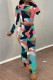 Peach Casual Print Patchwork O Neck Long Sleeve Two Pieces