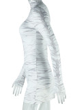 White Casual Stripe Patchwork O Neck Wrapped Skirt Dresses