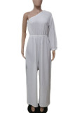 Rose Red Casual Solid Color Patchwork Backless Oblique Collar Loose Jumpsuits