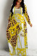 White Gold Casual Street Chain print Leopard Pocket Contrast V Neck Printed Dresses