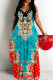 Red Blue Sexy Casual Print Backless Spaghetti Strap Long Dresses