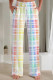 Colour Casual Print Draw String Pocket Patchwork Loose Mid Waist Straight Full Print Bottoms