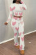 White Casual Print Patchwork O Neck Long Sleeve Two Pieces