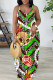 Green Sexy Casual Print Backless Spaghetti Strap Long Dresses