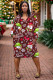 Brown Casual Print Pocket V Neck Long Sleeve Dresses
