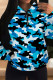 Blue Casual Camouflage Print Draw String Pocket Patchwork Hooded Tops
