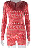 Red Casual Print Patchwork Zipper O Neck Skinny Rompers