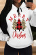 White Casual Christmas Tree Letter Print Bow Draw String Pocket Hooded Tops