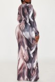 Multicolor Sexy Casual Print Belted Deep V Neck Long Dresses
