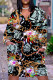 Blue Gray Casual Print Basic V Neck Long Sleeve Plus Size Dresses