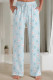 Baby Blue Casual Print Draw String Pocket Patchwork Loose Mid Waist Straight Full Print Bottoms