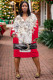 Red Black Casual Print Pocket V Neck Long Sleeve Plus Size Dresses