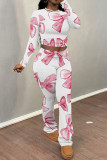 Red Casual Print Patchwork O Neck Long Sleeve Two Pieces
