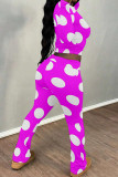 Fuchsia Casual Print Patchwork O Neck Long Sleeve Two Pieces