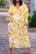 Light Yellow Casual Floral Print Pocket V Neck Long Plus Size Dresses
