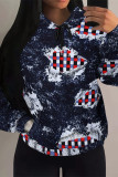 Baby Blue Casual Street Faux Denim Print Draw String Pocket Hooded Tops