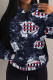 Dark Blue Casual Street Faux Denim Print Draw String Pocket Hooded Tops