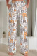 Gray White Casual Print Draw String Pocket Patchwork Loose Mid Waist Straight Full Print Bottoms