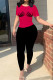 Red Casual Street Skull Finger Print Contrast O Neck Short Sleeve Two Pieces