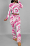 Pink Casual Print Patchwork O Neck Long Sleeve Two Pieces