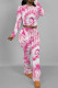Purple Pink Casual Print Patchwork O Neck Long Sleeve Two Pieces