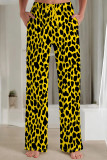 Powder White Casual Print Draw String Pocket Patchwork Loose Mid Waist Straight Full Print Bottoms