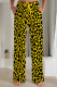 Yellow Casual Print Draw String Pocket Patchwork Loose Mid Waist Straight Full Print Bottoms