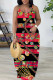 Black Red Sexy Casual Print Backless Spaghetti Strap Long Dresses