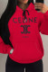 Red Casual Daily Letter Print Draw String Pocket Hooded Tops