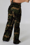 Camouflage Casual Camouflage Print Pocket Patchwork Loose Mid Waist Wide Leg Full Print Bottoms