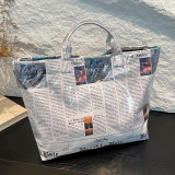 Khaki Casual Daily Newspaper printing Zipper Bags