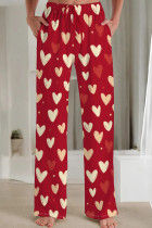 Red Casual Print Pocket Patchwork Loose Mid Waist Conventional Full Print Bottoms