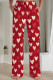 Red Casual Print Pocket Patchwork Loose Mid Waist Conventional Full Print Bottoms