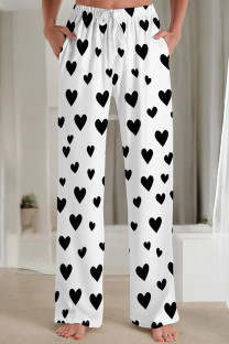 White Black Casual Print Pocket Patchwork Loose Mid Waist Conventional Full Print Bottoms