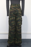 Camouflage Casual Camouflage Print Pocket Patchwork Loose Mid Waist Wide Leg Full Print Bottoms
