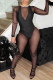 Black Casual Solid Color Patchwork See-Through O Neck Long Sleeve Two Pieces
